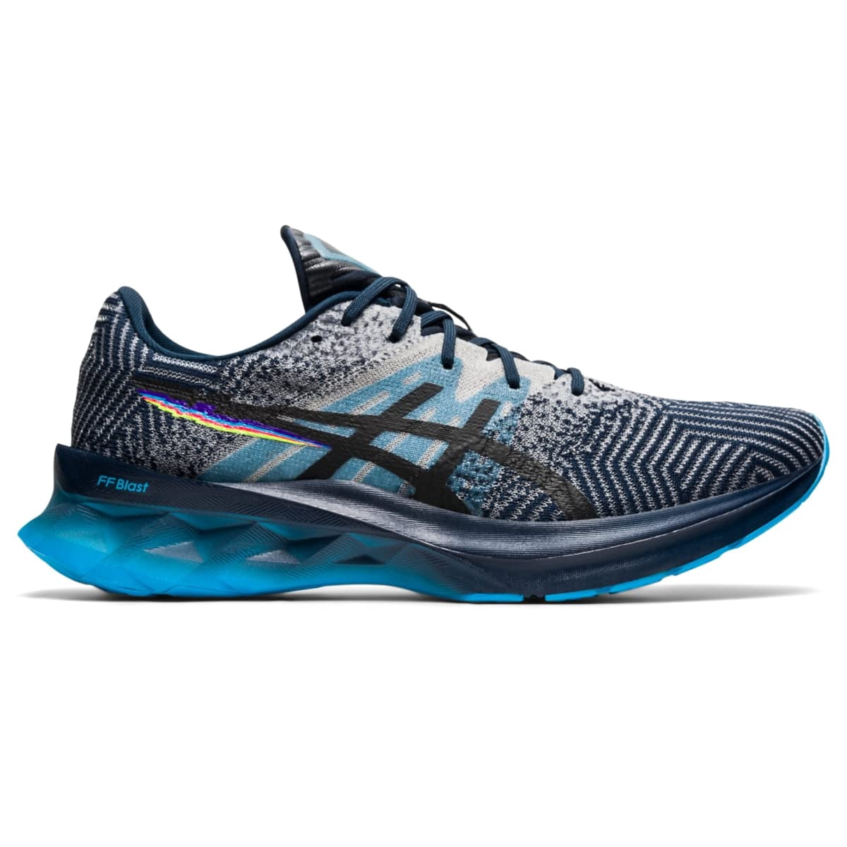 ASICS Men's NOVABLAST Pixel Noise Running Shoe, 7.5 US (Standard ), French Blue / Black